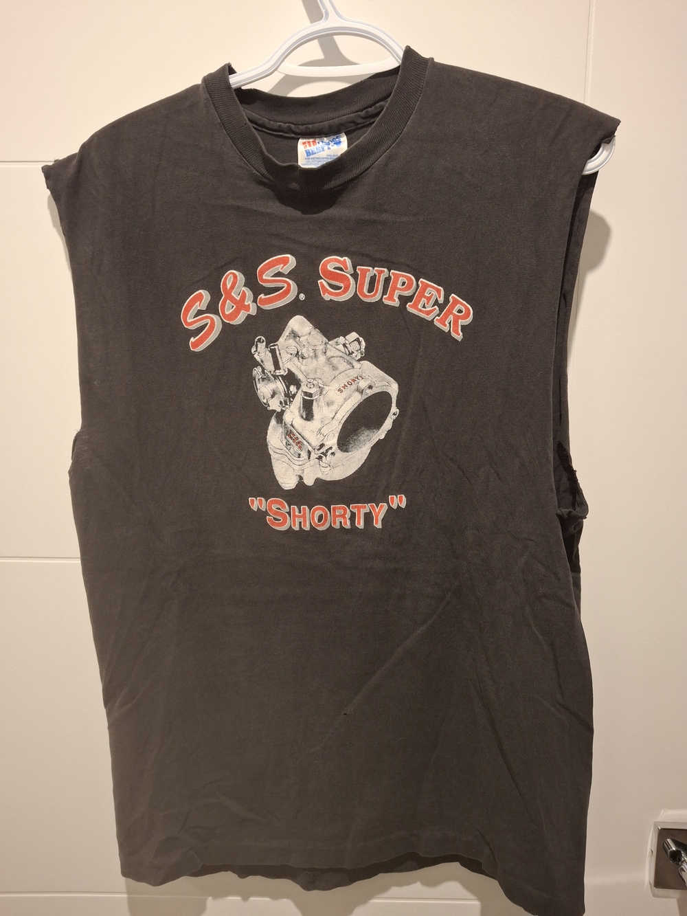 Hanes Black Sleeveless Tank with Red & White 'S&S Super Shorty' Graphic